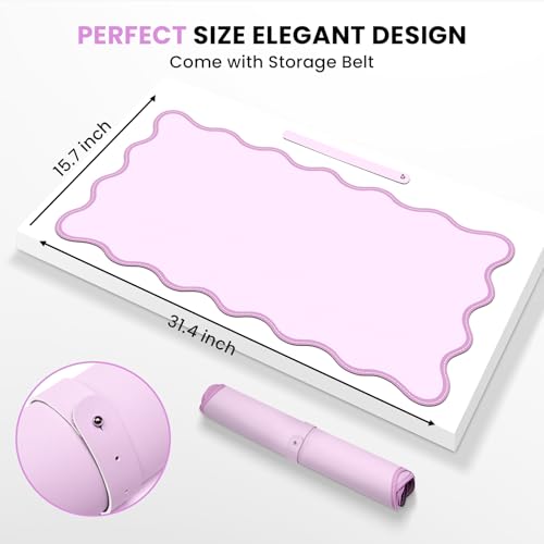 Image of Leather Desk Mat, XXL Large 31.4x15.7in Scalloped Gaming Mouse pad,Non-Slip Rubber Base Keyboard Pad Mousepad for Laptop Computer Game Home Office,Waterproof and Oilproof Desktop Mat I Pink