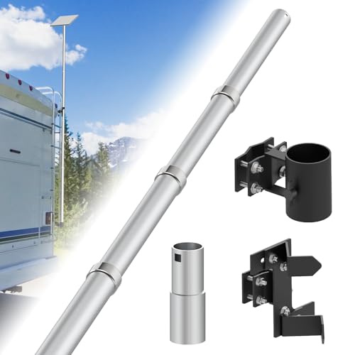 BUJ Starlink Mini and Gen 2 RV Ladder Pole Mounting Kit, Telescopic 11ft Pole with Starlink (GEN 2 / V2) Adapter and RV Ladder Mounting Bracket Kit - Fits 0.5 to 1.2 inch Ladder Rails