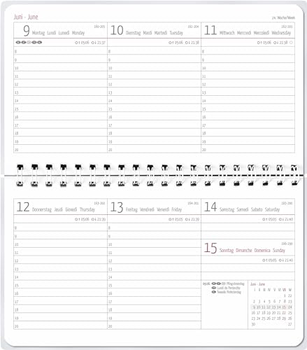 Zettler - Querkalender Mini 2025 blau, 15,6x9cm, Bürokalender mit 128 Seiten, 1 Woche auf 2 Seiten, Tages- und Wochenzählung, Monatsübersicht, Spiralbindung und internationales Kalendarium