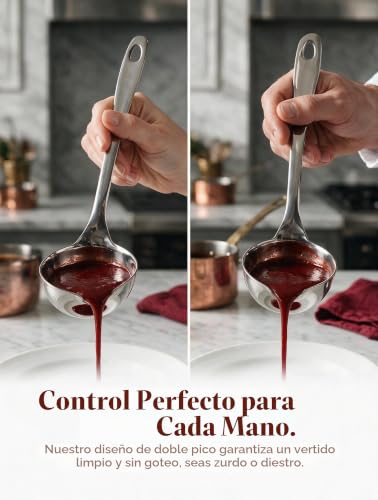 Miniatura 2 de Cuchara De Sopa De Cocina De Acero Inoxidable Con Doble Boquilla De Vertido, Cuchara De Salsa Para Zurdos Y Diestros, Cucharón De Salsa Para Servir, Utensilios De Cocina, Utensilios De Acero