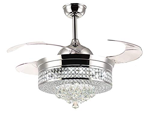 NOXARTE Crystal Ceiling Fan with Light and Remote Modern LED Dimmable Chandelier Invisible