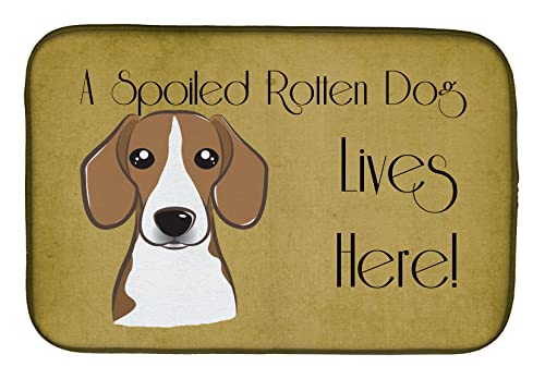 Caroline's Treasures BB1487DDM Beagle Spoiled Dog Lives Here Dish Drying Mat Absorbent Dish Drying Mat Pad for Kitchen Counter Dish Drainer Mat for Countertop, 14 x 21", Multicolor
