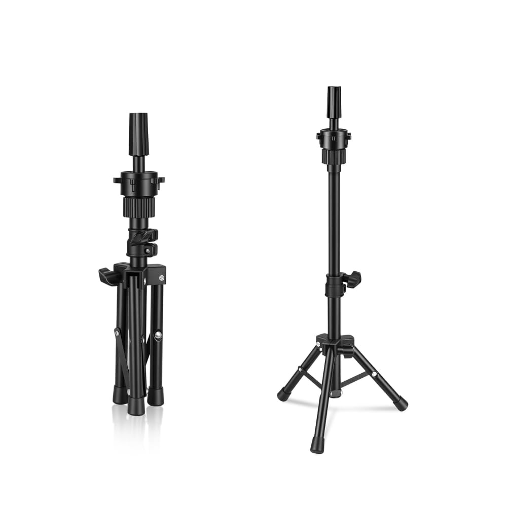 Wig Stand Tripod – Adjustable Mannequin Head Stand for Wig Styling, Training & Hairdressing | Height Adjustable Holder for Canvas, Foam, Doll & Manikin Heads (Small)