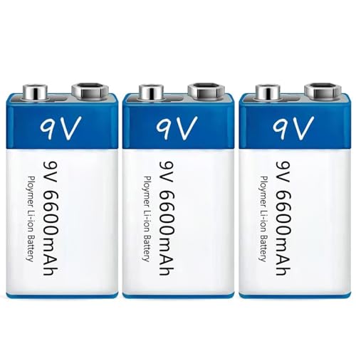 SSCYHT 9V Rechargeable Lithium Battery High Capacity 9V 6600mAh Li-ion Battery with USB Charging Cable for Smoke Alarms/Multimeters/Microphones/Toys Backup Battery,3pcs 9v6600mah