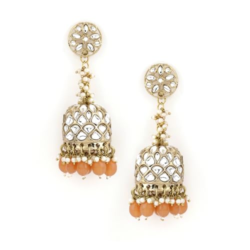 Rubans Handcrafted 22K Gold Plated Kundan Polki Studded Traditional Jhumka Earrings with Peach Beads for Women and Girls, Perfect for Festive & Wedding Occasions (B0D6GNW92S) Amazon Price History, Amazon Price Tracker