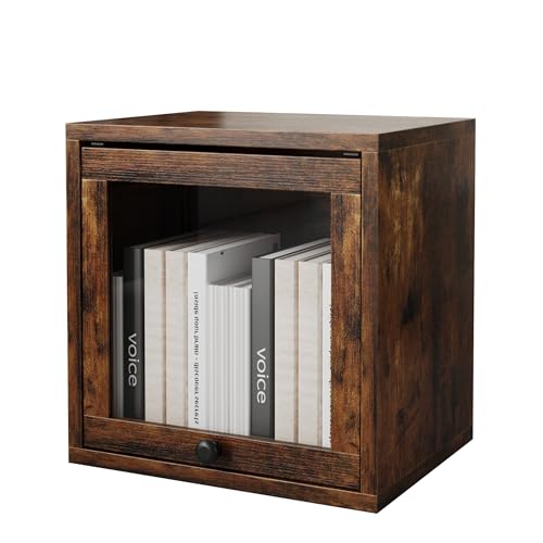 FUSUNBAO Magic DIY Cube Storage Organizer Stackable Cubes for Home Books Clothes Toy-Modular Cubby Storage System-Office Cubical-Bookcase Closet(Antique Brown, Glass Door Cube)