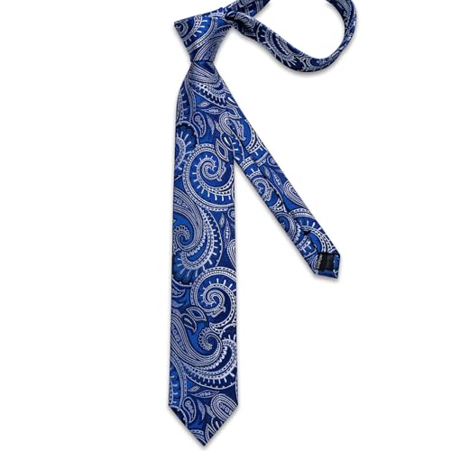 Image of DiBanGu Mens Paisley Tie Set Silk Woven Jacquard Necktie and Pocket Square Cufflinks Gift Set for Wedding Bussiness