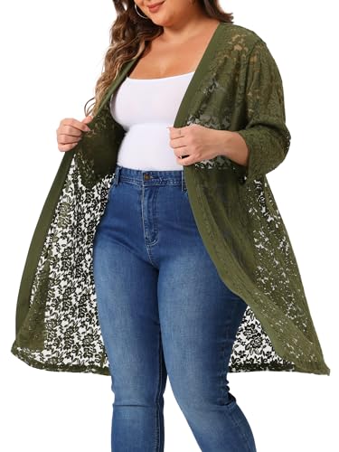 Image of Agnes Orinda Plus Size Cardigans for Women Lace Cardigan Lightweight Crochet 3 /4 Sleeve Cover Up Jacket