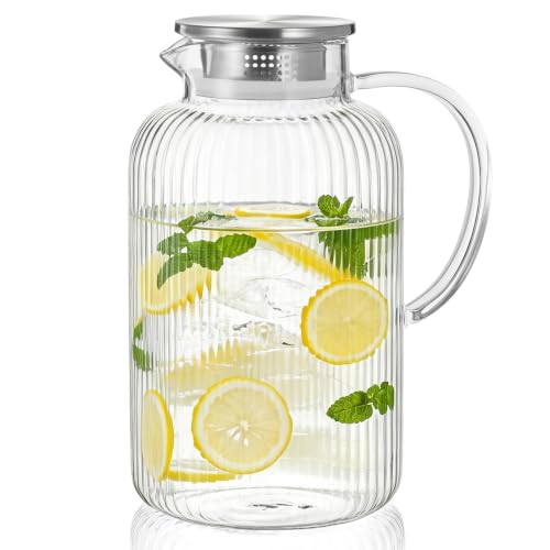 Image of Bivvclaz 2.6 Liter 88 oz Stripes Glass Pitcher with Lid and Handle