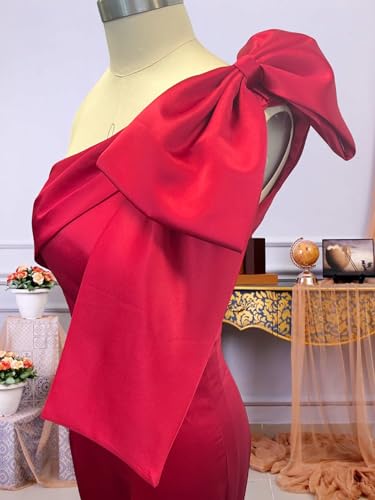 Image of Monvelli One Shoulder Mermaid Prom Dress with Bow 2026 Satin Long Back Split Bridesmaid Dresses Formal Evening Gowns