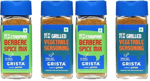 Image of CRISTA Berbere and Vegetable Seasoning Combo Pack | Berbere Spice Mix x 1, 50 gms | Vegetable Seasoning x 1, 50 gms | Pack of 4 | Zero added Colours, Fillers, Additives & Preservatives