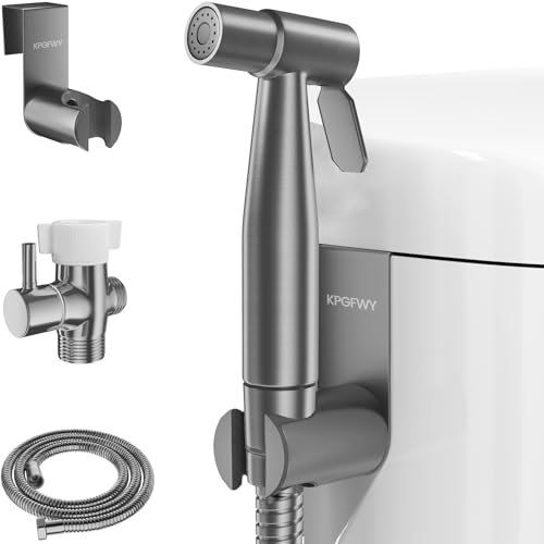 Handheld Bidet Sprayer for Toilet - Adjustable Pressure Stainless Steel Gray Jet Sprayer for Cloth Diaper Cleaning, Feminine Wash & Baby Care, Easy Installation Muslim Shower Hose Kit KPGFWY