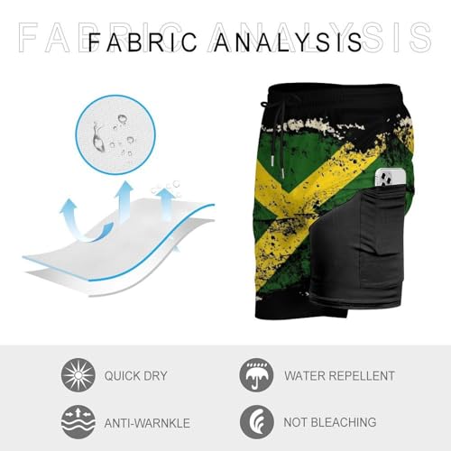 Vintage Jamaican Flag Mens Swim Trunks Quick Dry Beach Shorts with Compression Liner and Pocket 6