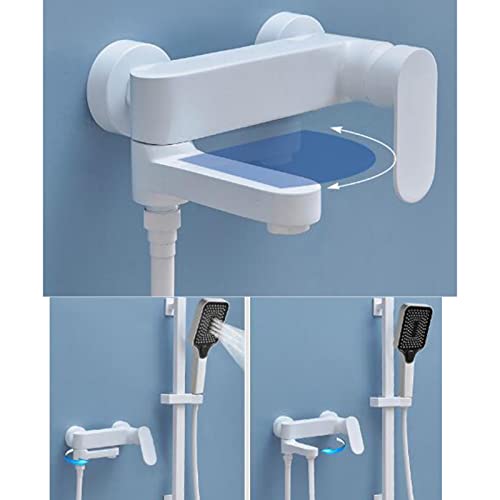 Robinets de baignoire muraux avec douchette ensemble de douche blanc en laiton - 5