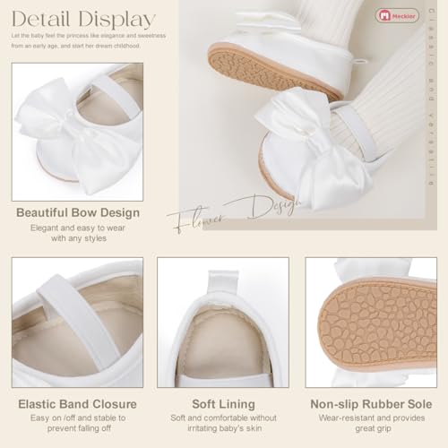 Image of Meckior Infant Baby Girl Sandals Soft Non-Slip Rubber Sole Handmade Princess Wedding Dress Shoes Toddler First Walkers