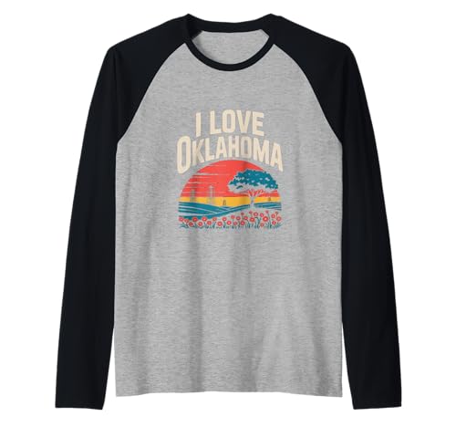 I Love Oklahoma Scenic Tramonto Design Maglia con Maniche Raglan