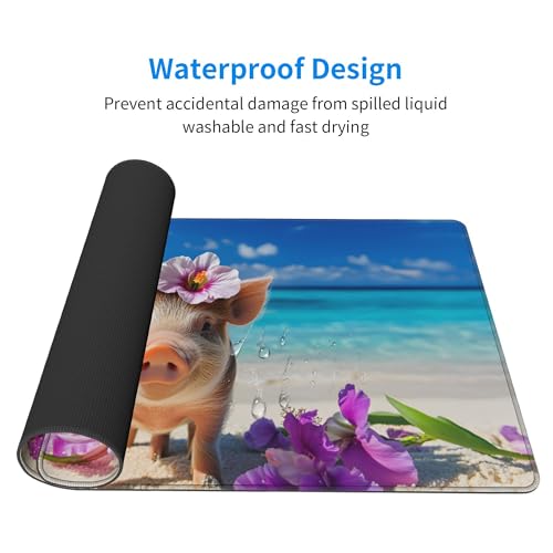 Image of Beach Pig Flower Extended Gaming Mouse Pad, with Stitched Edges Large Mouse Pad Desk Protector, Rubber Base Mousepad Keyboard Mouses Mat for Work Game Office Home- 32 inch X 12 inch Inch,E664
