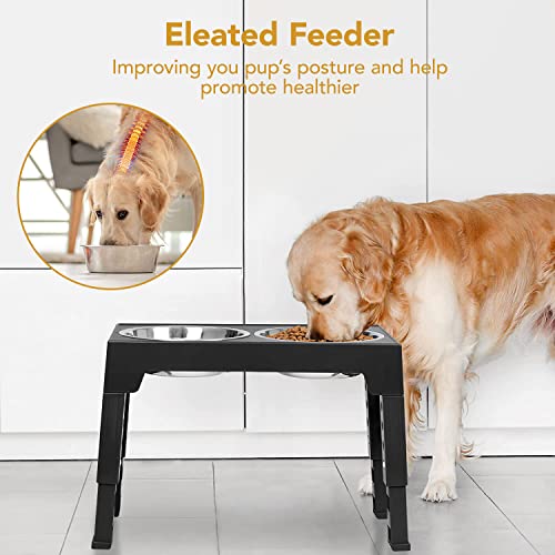 Hiccpule Elevated Raised Dog Bowls For Medium/Large/Growing Dogs, 5 Heights Flexible Adjustment Elevated Raised Dog Bowls, Easy Assemble And Carry For Traveling With Two Stainless Steel Bowls, Black #TOP1