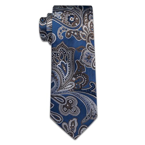 Image of YourTies Silk Paisley Floral Tie and Pocket Square Cufflinks with Lapel Pin Sets for Men 5PC Wedding Party