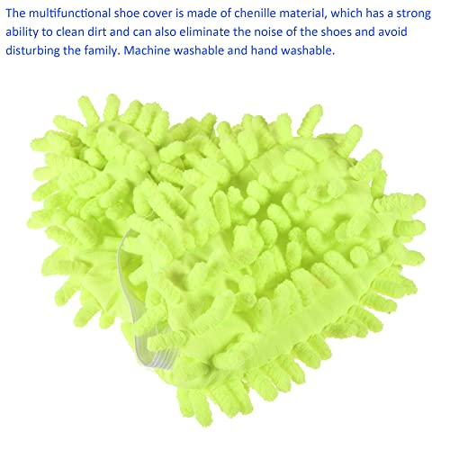 Image of M METERXITY 1 Pair Washable Cleaning Shoes Cover - Floor Cleaning Dust, Chenille Microfiber Duster Mop Slippers, Apply to House Office Room (Green)