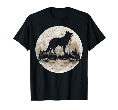 Lobo Luna Bosque Naturaleza Montaña Amante Al aire libre Campista Camiseta
