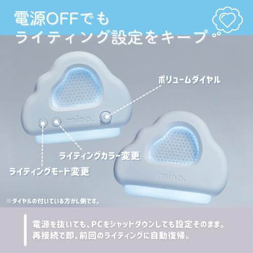 【公式アウトレット品】minotel cloud speaker 雲形スピーカー USB接続 PC/PS5/Switch対応 白色 かわいい パステルカラー 6色LEDライティング ゲーミング デスクトップスピーカー ピュアホワイト