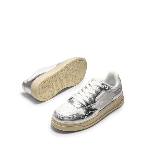 DREAM PAIRS DREAM PAIRS Women's Fashion Walking Skateboard Court Sneakers Comfortable Low Top Lace Up Non Slip Retro Vintage Casual Classic Athletic Shoes,Size 6.5,White/Silver,DWUMFN2505