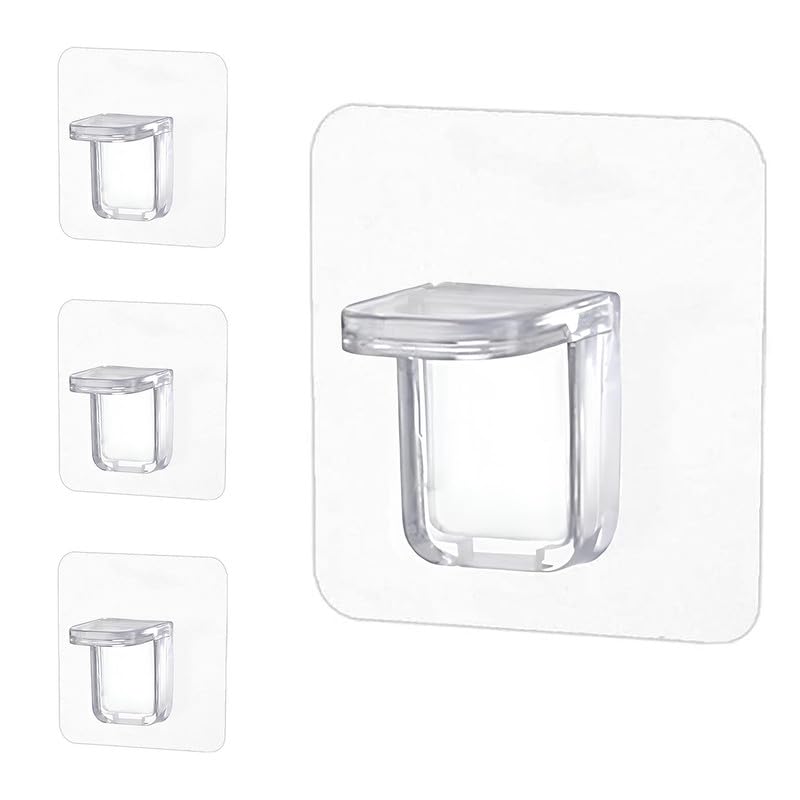Image of 4 Pieces Adhesive Partition Hook, No Drill Shelf Support Brackets Suitable for Kitchen Lockers, Wardrobes, Display Cabinets