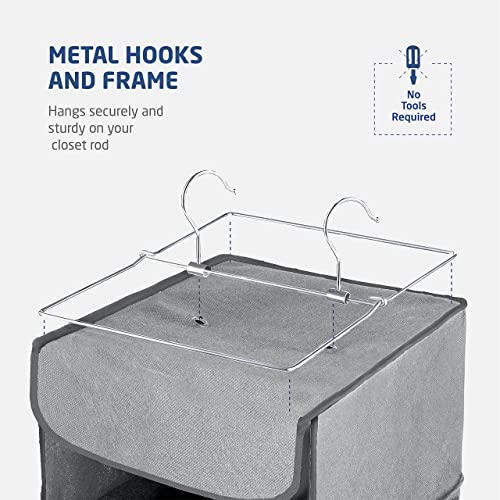 Zober 5 Shelf Hanging Closet Organizer Space Saver, Roomy Breathable Hanging Shelves With (6) Side Accessories Pockets, And 2 Sturdy Hooks, For Clothes Storage, And Shoes, Etc. 12 X 11 ½ X 42 In, Gray #TOP4