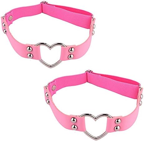 Adjustable Sexy Elasticity Leg Harness Garter Belts Punk Gothic Thigh Ring Garter (2 pcs Pink Heart)