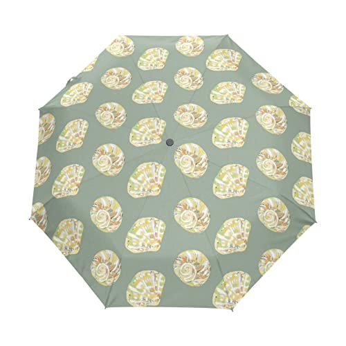 Acpiggto Automatic Open Close Folding Umbrella Beige Green Seashells Ocean Sea Mediterranean Watercolor Travel Sun Rain Compact Umbrella Lightweight Windproof For Women Men #TOP17