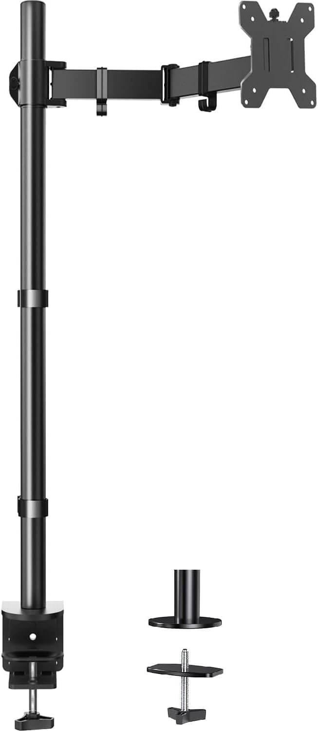 HUANUO Brazo de monitor individual con poste extra alto de 39 pulgadas, soporte de escritorio ajustable para computadora para pantallas de 13 a 32 pulgadas y pantallas ultraanchas de hasta 38 pulgadas