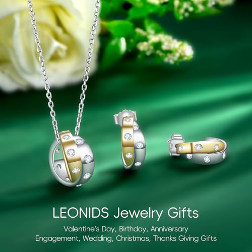 LEONIDS 14K Gold and Silver Moissanite Hoop Earrings for Women | Two-Tone Intertwining Moissanite Open Hoop Earrings | Hypoallergenic Jewelry Gifts for Mom Wife4