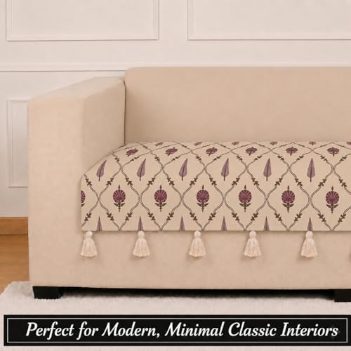 Image of STITCHNEST 'Eden Weaves Collection Series' 3 Seater Sofa Cover| Elegant Woven Fabric, Decorative Tassels, Washable & Durable for Modern Living