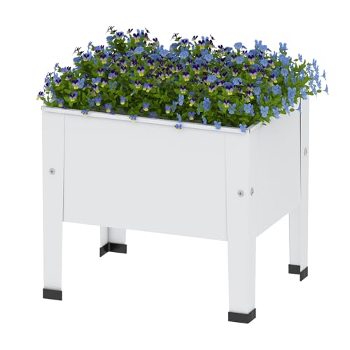 aboxoo 14 inch Mini Planter Raised Garden Bed with Legs Outdoor Metal Small White Planter Box Elevated Garden Bed for Vegetables Flower Herb Patio 1pc