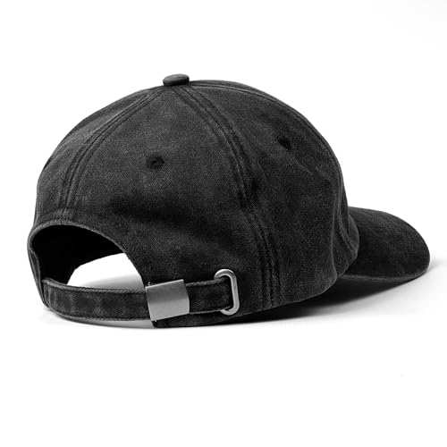 Image of Dad Hat for Men, Washed Cotton Baseball Cap with Brown Leather Patch, Adjustable