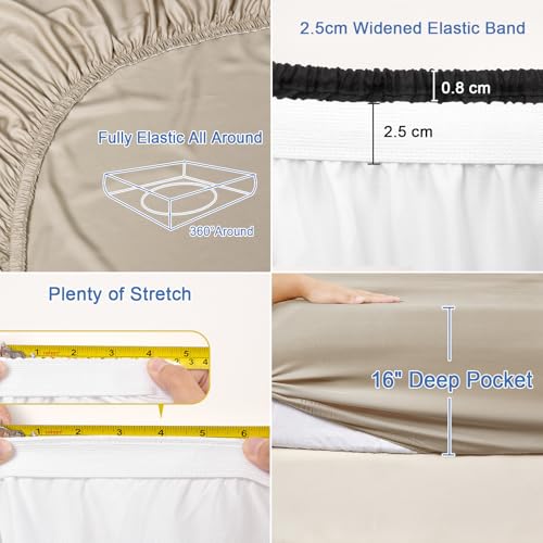 PHF 100% Rayon Derived from Bamboo Fitted Sheet Twin Size, 16" Deep Pocket,2.5cm Wider Strong Elastic Easy Fit, Breathable Silky Soft Skin-Friendly for Hot Sleeper,39"x 75",Light Taupe,No Pillowcases