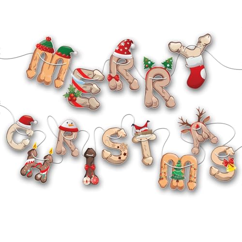 Image of Merry Christmas Banner- Naughty Xmas Party Decoration, Hilarious Holiday Banner, Raunchy Christmas Decor - Funny Christmas Party Bunting Decoration