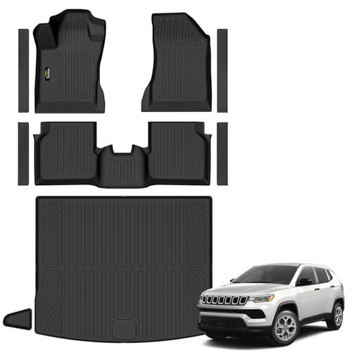 Floor Mats & Cargo Liner Custom Fit for Jeep Compass 2017-2025 2026 Door Sill Guards All Weather TPE Rubber Anti-Slip 1st & 2nd Row & Trunk Mat Floor Liners for Compass 2025 Accessories
