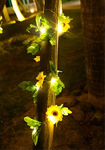Alovdlit Solar Powered Sunflower String Lights Waterproof 16Ft 50 Led Fairy Lights Artificial Flower Floral Garland Light Decorations Garden Patio Fence Yard Outdoor (Yellow) #TOP4