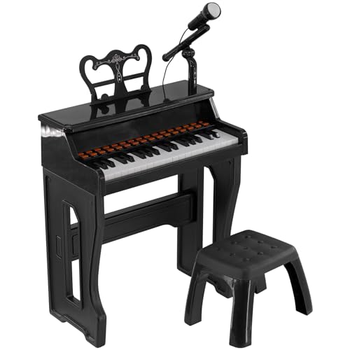 Kids Grand Piano Black Electronic Keyboard with Microphone 37 Keys Children Musical Instrument Educational Activity Toy Birthday Gift