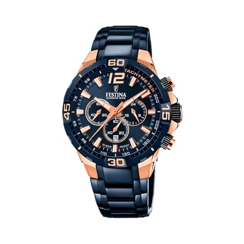 Festina Herren Uhr Analog aus Edelstahl 316L Blau - Quarzwerk - Chronograph - Kalender - Widerstandsfähiges Mineralglas - Wasserdicht bis 10 ATM F20524/1 Special Editions