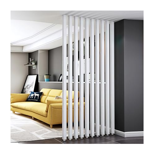Divisor de pared blanco moderno con postes de metal y listones personalizables para estudio y oficina (9 raíces, 160 cm)