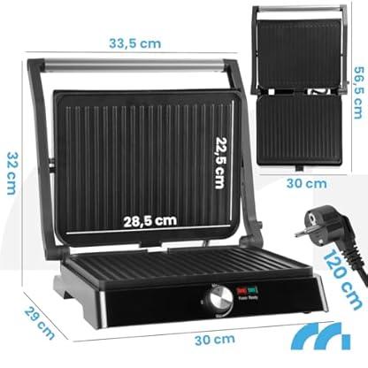MalTec Kontaktgrill - Einstellbare Temperatur 180° aufklappbar. Große Grillfläche und hohe Power-Leistung. Teflonplatten verhindern das Anhaften und Fettauffangschale – Bild 3