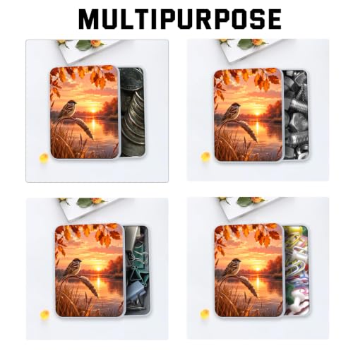 Image of Decorative Metal Tin Box with Lid,Bird Sunset Lake Organizer