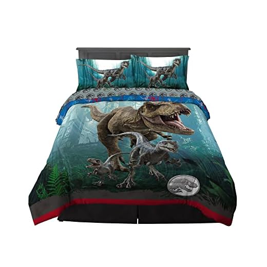Franco Kids Bedding Super Soft Comforter and Sheet Set, 5 Piece Full Size, Jurassic World Dominion