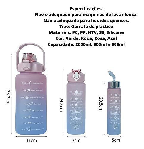 Kit 3 Garrafa De Água Squeeze Galão 2l Litros Motivacional Academia Colorida Antivazamento 3D Tie Dy