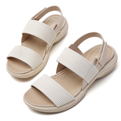 Tilocow Womens Walking Sandals with Elastic Ankle Strap Comfortable Knit Two Strap Casual Summer Sport Sandals for Women2