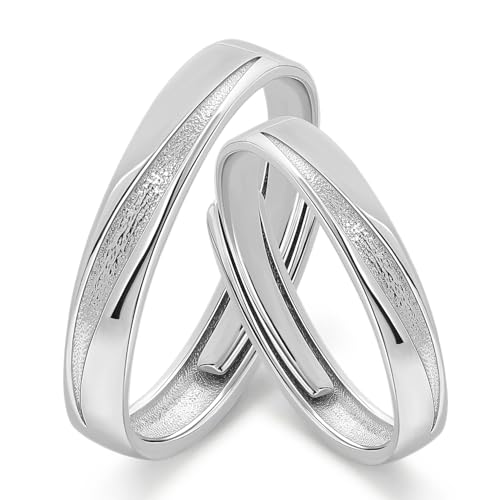 Meissa Couple Rings Sterling Silver Wedding Ring Set for Men Women Promise Engagement Rings Open Back Rings for Anniversary Traveling, Set of Two Rings
