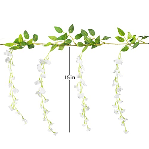 Artificial Flowers White Wisteria Garland Vine Silk Hanging Flower For Home Garden Outdoor Ceremony Wedding Arch Floral Decor 4Pcs Total 28.8Ft #TOP2